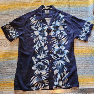 Vintage Kennington California Blue Hibiscus Flower Hawaiian Shirt Button Up 90s